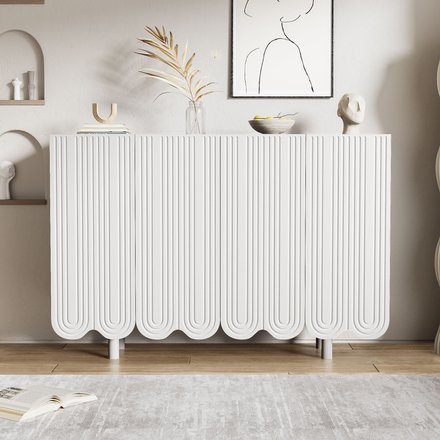 Sideboard tropfenförmige Türen, Moderner Design mit Regalen und Pufferscharnieren, Weiß,120x37,5x80,8 cm, tropfenförmige Schnitzerei Aosom.de