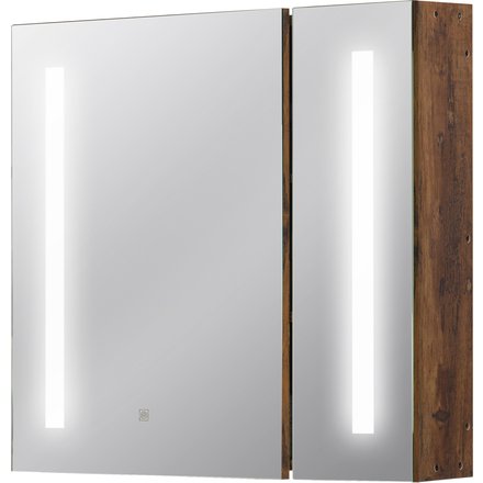 kleankin Badezimmerschrank mit LED beleuchtetem Spiegel Badezimmermöbel 2 Türen mit 3 Ebenen 70 x 15 x 65 cm Holzoptik Aosom