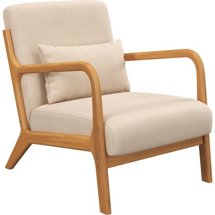 HOMCOM Loungesessel mit Massivholzrahmen Lounge - tiefe Sitzfläche - Armlehnen - beigefarbener Veloursstoff Aosom