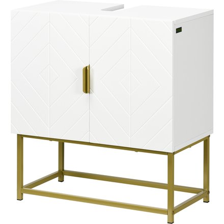 Kleankin Badezimmerschrank unter Waschbecken - Unterschrank für das Badezimmer - Schrank mit 2 Türen und Regalen
