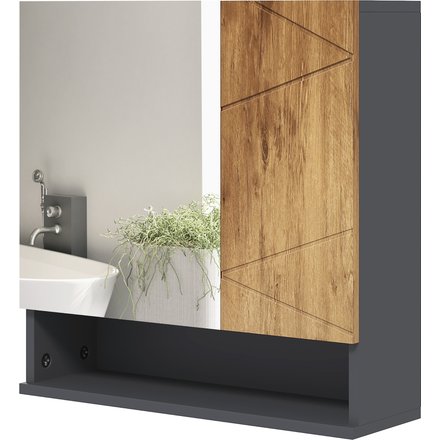 kleankin Wandmontierter Badezimmerspiegelschrank mit Stauraum 2 Türen und verstellbaren Regalen, zeitgenössisches Design 55 x 17 x 55 cm in Natur und Dunkelgrau Aosom