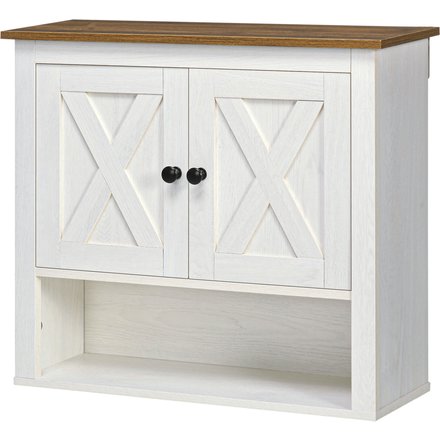 Kleankin Wandmontierter Schrank, Badezimmerschrank, Hängeschrank mit geschlossenem Fach und offenem Regal, Badezimmerschrank hoch dim. 60 x 19,5 x 52,5 cm, weiß Aosom