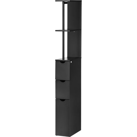 HOMCOM Badezimmerschrank, platzsparender Badschrank aus Holz, Schrank mit Regalen und Schubladen, 15x33x136 cm, Schwarz Aosom
