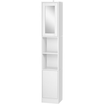Kleankin Badezimmerschrank Platzsparend mit Spiegel und Druckverschluss, Mehrzweck-Badezimmerschrank aus Holz, 30x28x170cm, Weiß Aosom