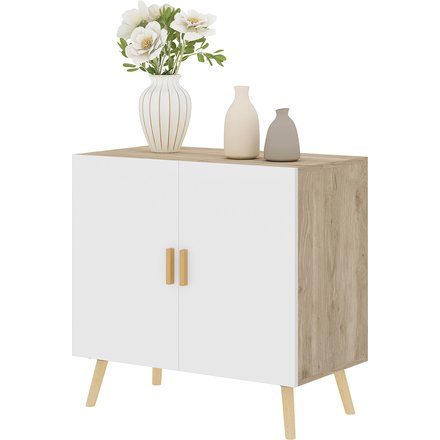 HOMCOM Mobile Multiuso mit 3 verstellbaren Regalen und erhöhter Basis, Modernes Holzdesign, 76x41.2x74 cm, Weiß und Eiche Aosom