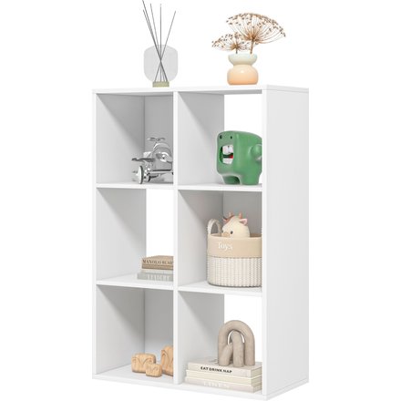 HOMCOM Weißes Bücherregal für Zuhause und Büro, Modernes Bücherregal mit Designregal, 6 Holzfächer, geräumig, Rechteckig, 61,5x29,5x91,5 cm, Weiß Aosom