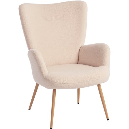 HOMCOM Moderne Gepolsterten Sessel für Wohnzimmer, Schlafzimmer aus Sherpa-Gewebe mit hoher Rückenlehne und Armlehnen, Relaxsessel mit Stahlrahmen für Wohnzimmer, Beige Aosom