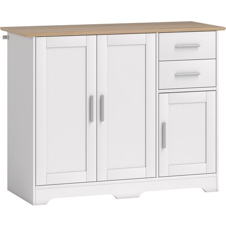 HOMCOM Küchenschrank, Küchenschrank mit 2 Schubladen und 2 Schränken, Buffetkommode mit verstellbaren Regalen, 3 Türen, moderner Stil, für Wohnzimmer, Esszimmer, 100x40x78 cm, Weiß und Holzoptik Aosom