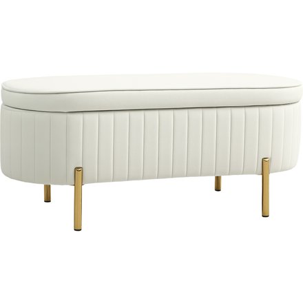 HOMCOM Sitzbank mit Stauraum Polsterbank mit Klappdeckel, Samtoptik, Bettbank Sitztruhe mit Metallbeine, Truhenbank für Flur, Wohnzimmer, Schlafzimmer 108 x 44 x 43,5 cm, Cremeweiß Aosom