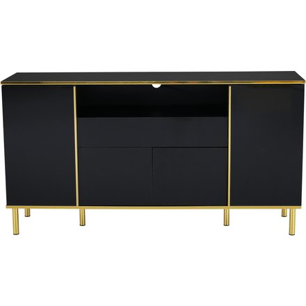 Sideboard mit LED-Beleuchtung, 4 Türen, 1 Schublade, 150x40x80 cm, Schwarz
