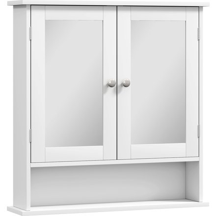 kleankin Wand-Badezimmerschrank mit 2 Spiegeltüren und offenem Fach, Hängeschrank mit verstellbarem Innenfach und Metallgriffen, 56x13x58 cm, Weiß Aosom