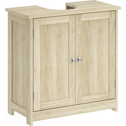 kleankin Unterschrank für Waschbecken mit verstellbarem Fach, Unterschrank mit U-Ausschnitt, moderner platzsparender Badezimmerschrank, geeignet für Waschbecken mit oder ohne Säule, 60x30x60 cm, Eiche Aosom