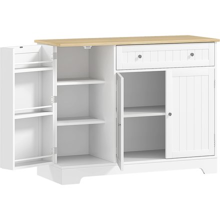 HOMCOM Küchenbuffet, Kücheninsel mit Türablagen, 3 Türen, Schublade und verstellbarem Fach, moderner Stil, Aufbewahrungsmöbel für Esszimmer, Wohnzimmer, Küche, 105 x 40 x 83 cm, weiß Aosom