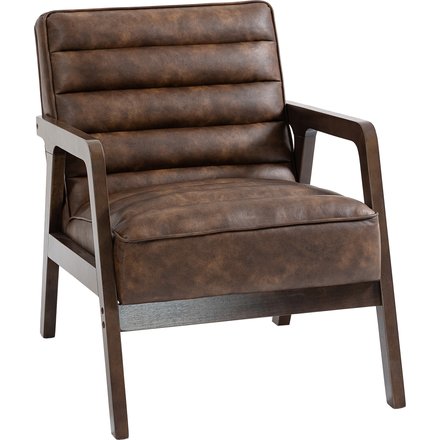 HOMCOM Wohnzimmersessel, gepolsterter PU-Beistellsessel mit breiter Sitzfläche, dickem Polster und Massivholzrahmen, Wohnzimmer, Schlafzimmer, Leseecken, Braun Aosom