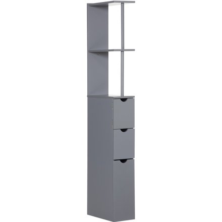 HOMCOM Badezimmersäule, platzsparender Holz-Badschrank mit Schrankfach, Ablagen und Schubladen, 15x33x136,8 cm, Grau Aosom