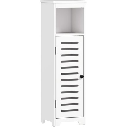 HOMCOM Badezimmerschrank, schmaler 4-stufiger Schrank mit Lamellentür, offenes Fach, verstellbares Regal, Aufbewahrungsmöbel für Bad, kleine Räume, 22 x 20 x 75 cm, weiß Aosom