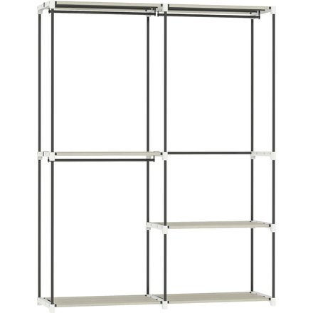 HOMCOM Kleiderschrank, Garderobe, 142x43x185 cm, offener Schrank mit 4 Vliesstoff-Regalen, 3 Kleiderstangen, Metallgestell, für Schlafzimmer, Wohnzimmer, Ankleide, Creme Aosom
