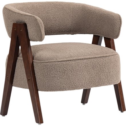 HOMCOM Wohnzimmersessel aus Bouclé-Stoff, gepolsterter Stuhl, großzügige Sitzfläche, ergonomische Rückenlehne, Armlehnen, Massivholzbeine und Stahlgestell, Sessel für Schlafzimmer, Wohnzimmer, Büro, braun Aosom
