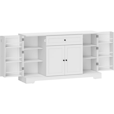 HOMCOM Küchenbuffet, Aufbewahrungsmöbel mit Schublade, 4 Soft-Close-Türen, Türfächer und verstellbare Einlegeböden, TV-Möbel bis 65 Zoll, für Wohn- und Esszimmer, 140x40x80 cm, Weiß Aosom