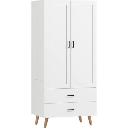 HOMCOM Kleiderschrank, 2 Türen mit Soft-Close, 2 Schubladen & Kleiderstange, erhöhte Holzfüße, moderner Garderobenschrank für Schlafzimmer, 80x54x180 cm, weiß Aosom