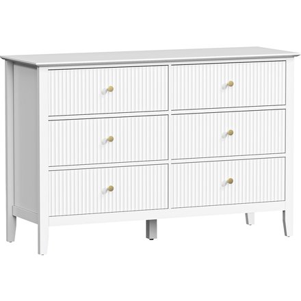HOMCOM Kommode für Schlafzimmer, 6 Schubladen, modern gerillt mit Griffen und 5 Beinen, platzsparende Kommode für Flur, Wohnzimmer, Eingangsbereich, 120x40x78 cm, Weiß Aosom