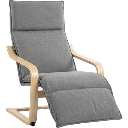HOMCOM Wohnzimmersessel, Gepolsterter Beistellsessel in Leinenoptik mit Fußstütze, große Sitzfläche, sanfte Wippfunktion, hohe Rückenlehne, geschwungene Armlehnen und Beine, Schlafzimmerstuhl, Leseecke, Grau Aosom