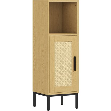 HOMCOM Badezimmerschrank Badschrank schmal mit Verstellbarem Regal, Offenem Fach, Tür aus PE-Rattan, Aufbewahrungsschrank für Badezimmer, Wohnzimmer, 30 x 30 x 94 cm, Natur Aosom