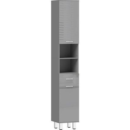 kleankin Badezimmerschrank schmal, Hochschrank Toilettenschrank mit Hochganlzgrau Schublade, Verstellbar Ablage und 2 offenen Fächern, für kleine Räume Badezimmer 30 x 30 x 180 cm Grau Aosom
