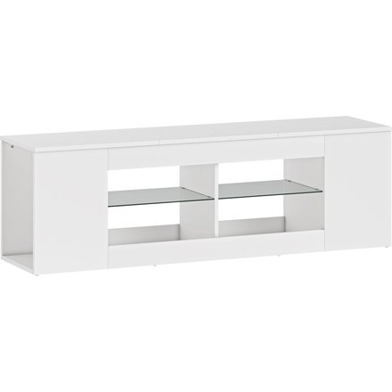 HOMCOM TV Schrank Lowboard 140 cm lang für Fernseher bis zu 65 Zoll, Fernsehtisch mit 6 Fächern, 2 Glasregalen für Wohnzimmer Weiß Aosom