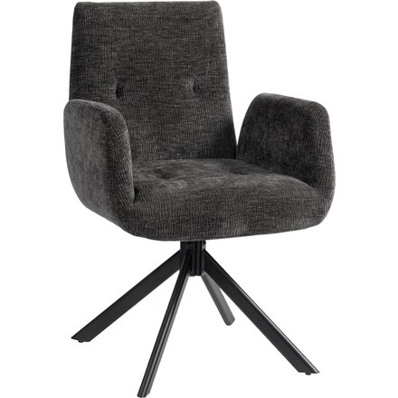 HOMCOM Sessel Drehbar Loungesessel mit Armlehne, Wolle-Leinenoptik, modern Polsterstuhl mit Knopfheftung, Stahlbeine, für Wohnzimmer, Schlafzimmer, Schwarz Aosom