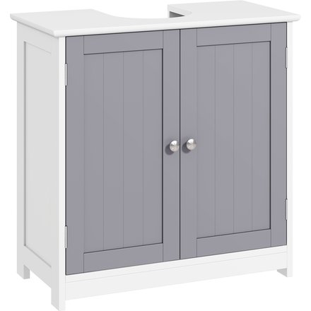 kleankin Waschbeckenunterschrank Badezimmerschrank Waschtischunterschrank mit 2 Türen Regal verstellbar MDF Weiß+Grau 60 x 30 x 60 cm Aosom