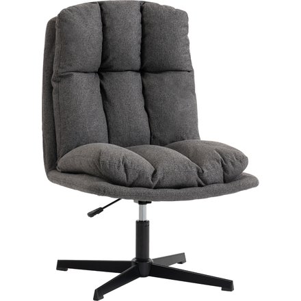 HOMCOM Sessel Drehbarer, Höhenverstellbarer Loungesessel mit breitem Sitz für Wohnzimmer, Gepolsterter Polsterstuhl mit Metallbeinen, Schneidersitz Lesesessel aus Leinenoptik, Dunkelgrau Aosom