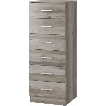 HOMCOM Kommode mit 6 Schubladen, hohe und schmale Kommode für Schlafzimmer, Wohnzimmer, Ankleide, Flur, 40x40x110 cm, Hellgrau Aosom