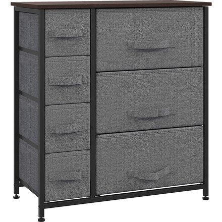 HOMCOM Schubladenschrank Aufbewahrungsschrank mit 7 faltbaren Stoffschubladen, Metallgestell in Holzoptik, grau, 63,5x30x71cm Aosom.de
