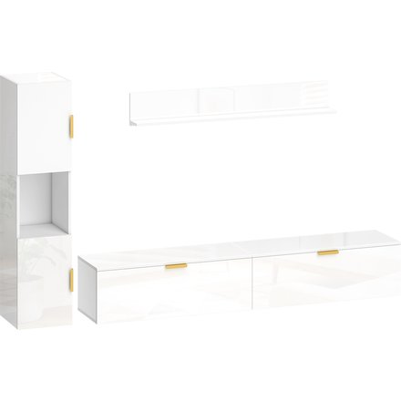 HOMCOM Wohnwand Wohnzimmer mit Wandregal und Aufbewahrungsschrank, 3-teiliges TV Set, Fernsehschrank Fernsehtisch mit Klapptüren, für Fernseher bis 55", Hochglanzweiß Aosom