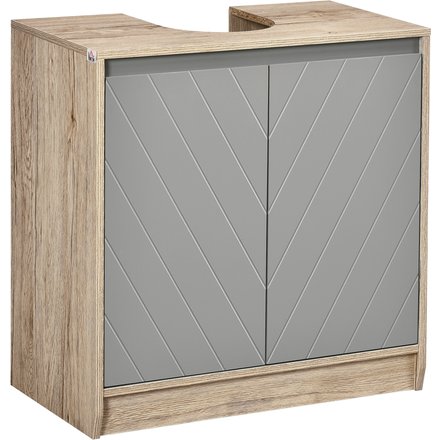 HOMCOM Waschbeckenunterschrank Badschrank Badmöbel mit 2 Türen Unterschrank MDF Grau+Eiche 60 x 30 x 59,8 cm Aosom