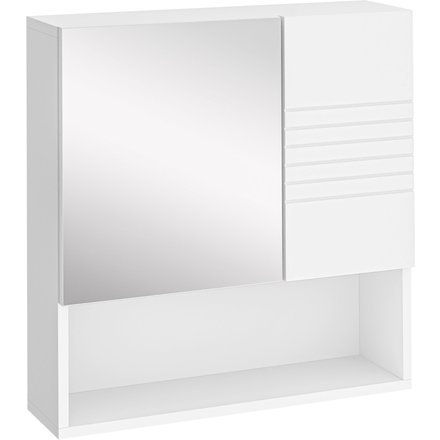 kleankin Spiegelschrank Badschrank Hängeschrank Badmöbel Wandschrank Mehrzweckschrank mit offener Regal Spanplatte Glas Weiß 54 x 15 x 55 cm Aosom