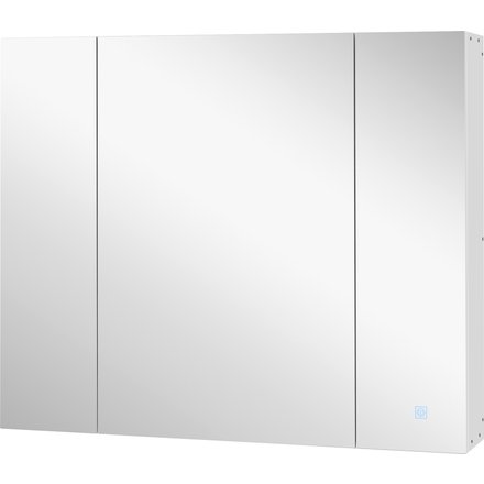 kleankin Spiegelschrank mit LED-Beleuchtung, 90x15x75 cm Badezimmerschrank mit Spiegel, Soft-Close-Türen, 3-Farben-dimmbar, verstellbare Ablagen, Touch-Schalter, Weiß Aosom