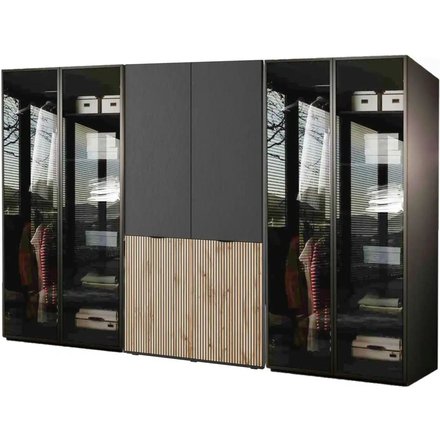 Drehtürenschrank 303 cm breit Sandbox, schwarz