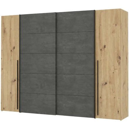 Schwebetürenschrank mit Drehtüren, holzfarben