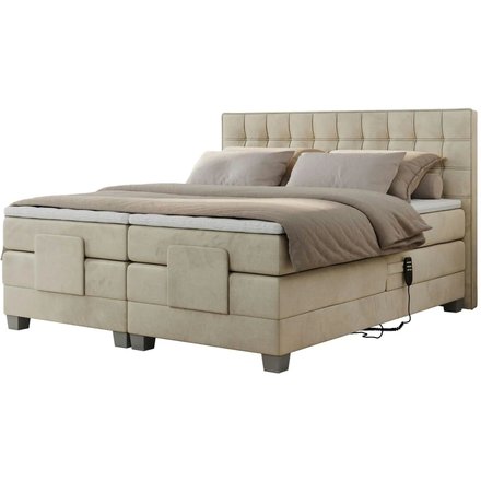 Motor Boxspringbett mit Bettkasten Elektro, beige
