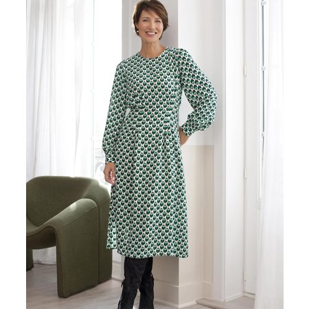 "Damart Geometric Print Flared Dress"