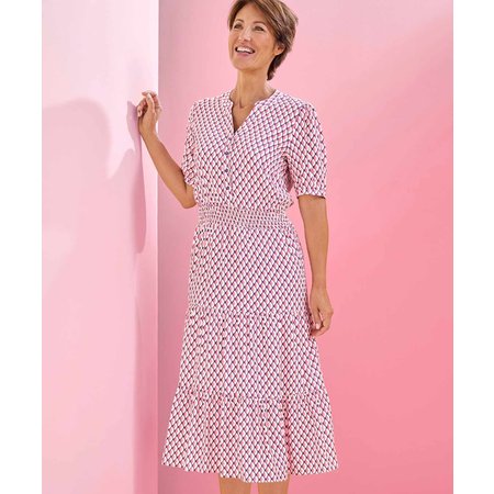 "Damart Elasticated Waist Tiered Print Dress"