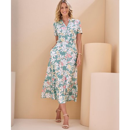"Damart Printed Jersey Frill Hem Dress"