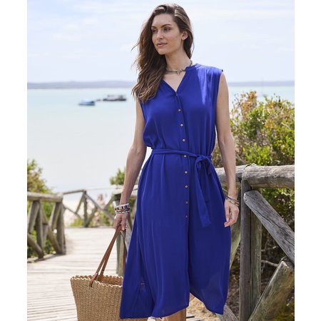 "Damart Button Through Crinkle Dress"