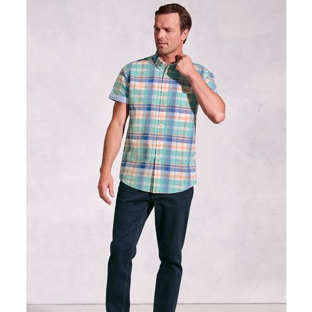 "Damart Brook Taverner - Cotton Slub Check Short Sleeve Shirt"