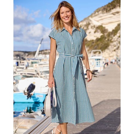 "Damart Cotton Gingham Seersucker Shirt Dress"