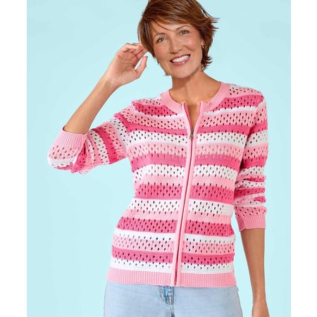 "Damart Pointelle Zip Front Cardigan"