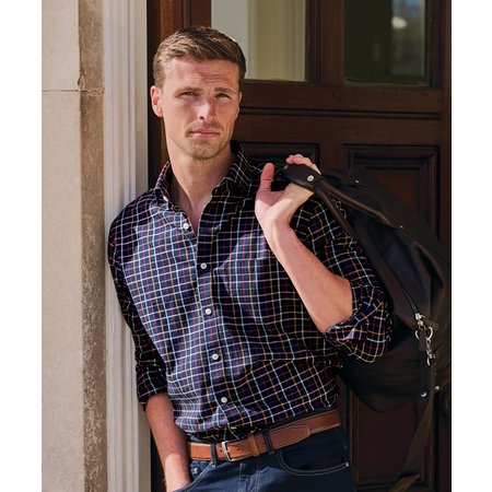 "Damart Brook Taverner Navy Tattersall Check Long Sleeve Shirt"