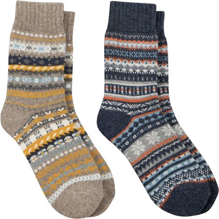 "Damart Totes Toasties® Mens 2pk Wool Blend Fair Isle Slippers Socks"